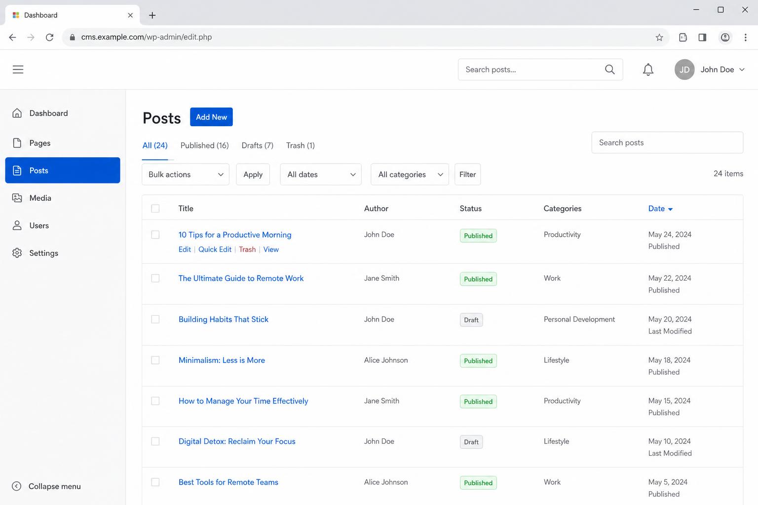 Custom CMS System interface preview 1
